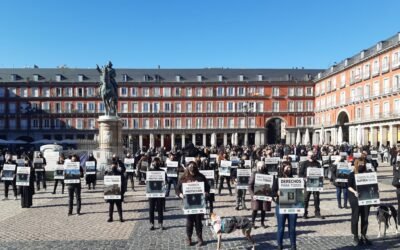 Acto de protesta contra la propuesta del Ministerio de Agricultura, Pesca y Alimentación, de dejar a los perros de caza fuera de la nueva Ley de protección animal